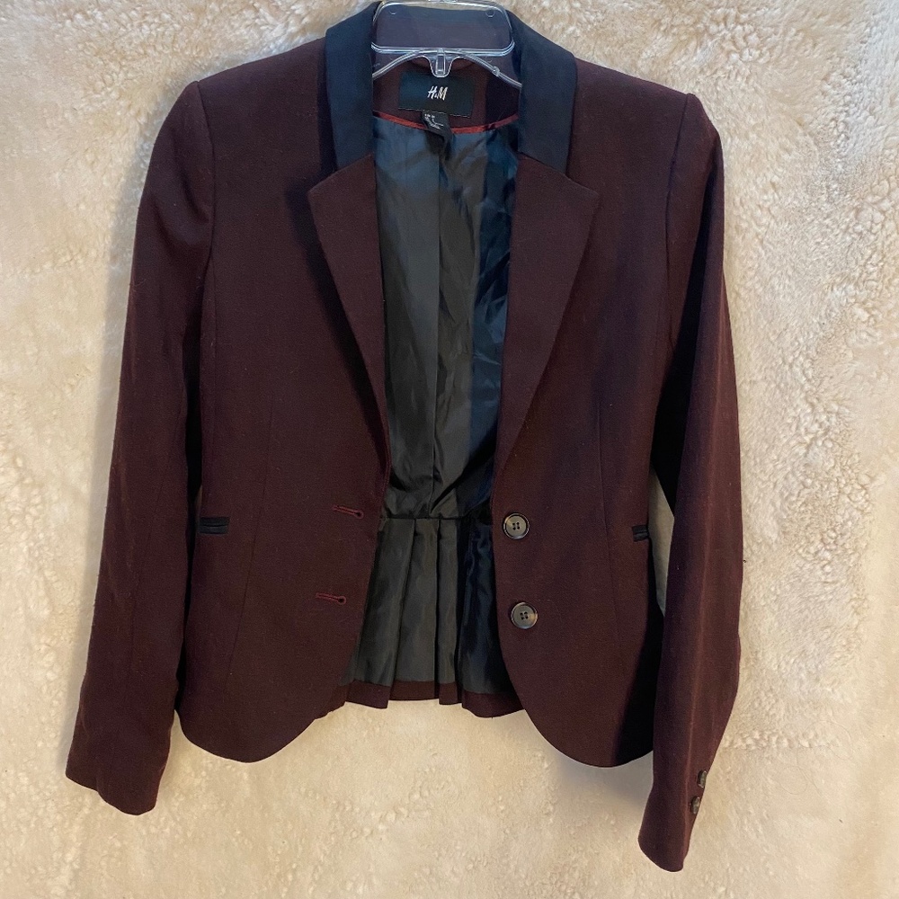 H&M Blazer Jacket in deep Burgundy color, women's Size 2